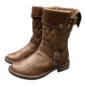 UGG CONOR Motorcycle Style Brownstone Brown Quilted Leather Boots SZ 6